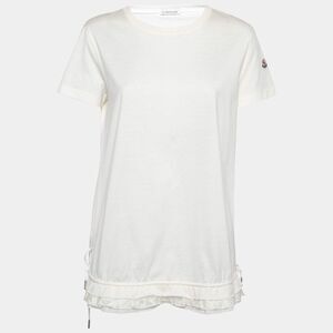 Moncler Off White Cotton Drawstring Detail Short Sleeve T-Shirt Sz L Blokecore